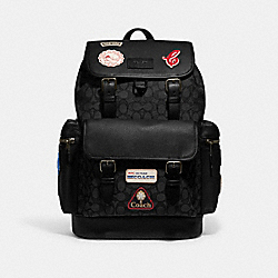 COACH CE525 Sprint Backpack In Signature Jacquard With Ski Patches GUNMETAL/CHARCOAL/BLACK MULTI