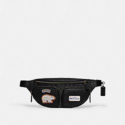 Sprint Belt Bag In Signature Jacquard With Ski Patches - CE532 - Gunmetal/Charcoal/Black Multi