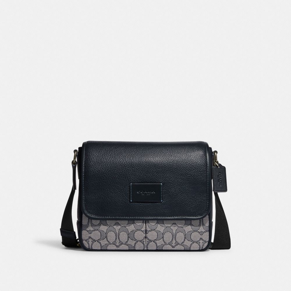 COACH CE534 Sprint Map Bag 25 In Signature Jacquard Black Antique Nickel/Navy/Midnight