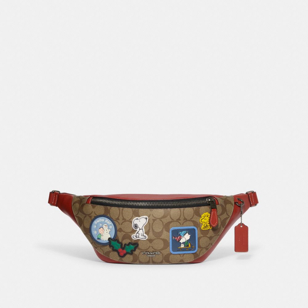 Coach X Peanuts Warren Belt Bag In Signature Canvas With Patches - CE541 - Gunmetal/Khaki Multi