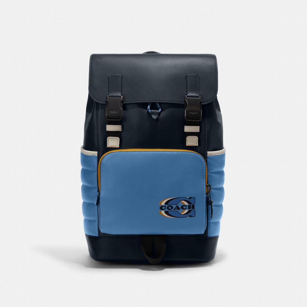 COACH CE542 Track Backpack With Quilting And Coach Stamp BLACK ANTIQUE NICKEL/SKY BLUE/MIDNIGHT MULTI