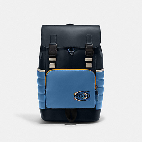 COACH CE542 Track Backpack With Quilting And Coach Stamp Black-Antique-Nickel/Sky-Blue/Midnight-Multi