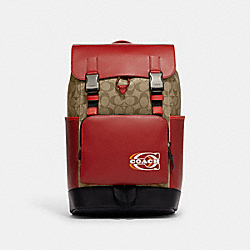 COACH CE543 Track Backpack In Colorblock Signature Canvas With Coach Stamp BLACK ANTIQUE NICKEL/1941 RED/KHAKI MULTI