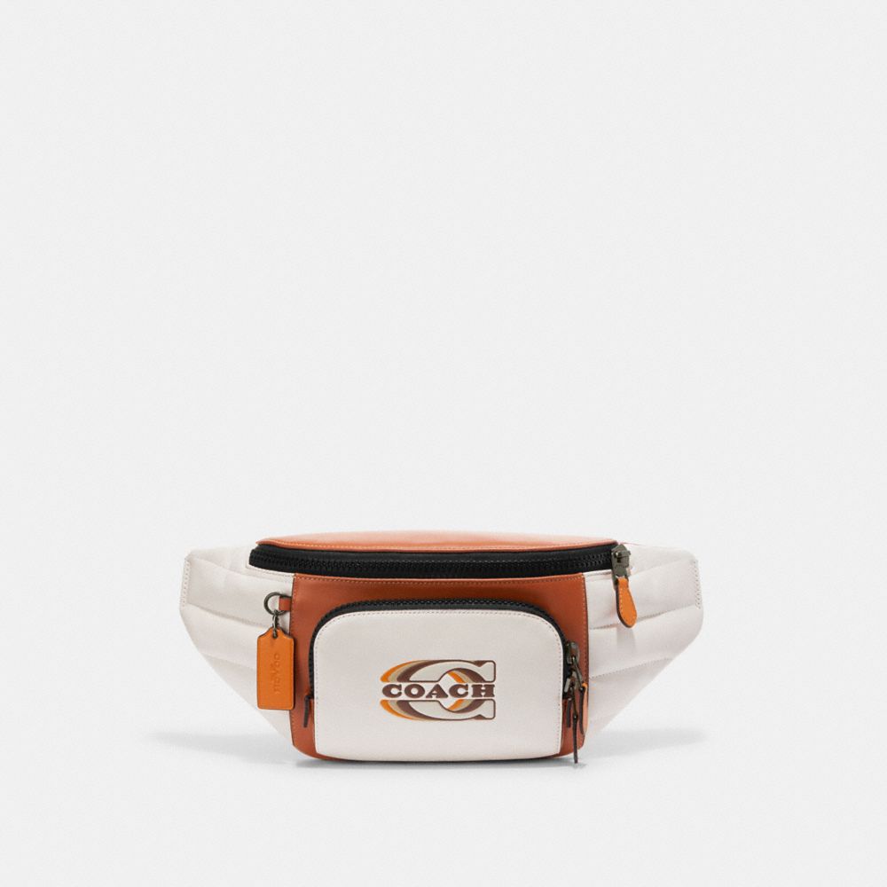 COACH CE552 Track Belt Bag With Quilting And Coach Stamp BLACK ANTIQUE NICKEL/CHALK/SUNSET MULTI