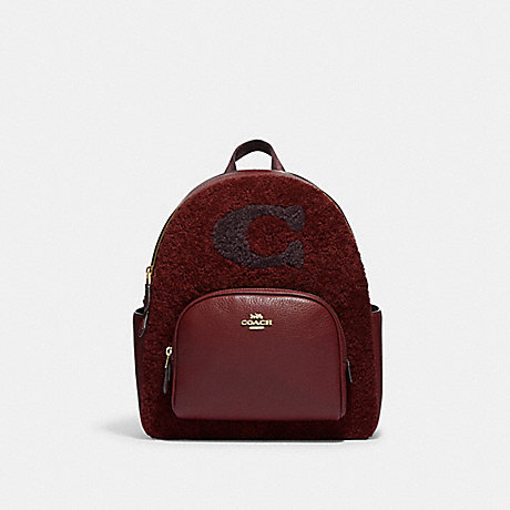 COACH CE558 Court Backpack With Coach Motif Gold/BLACK CHERRY