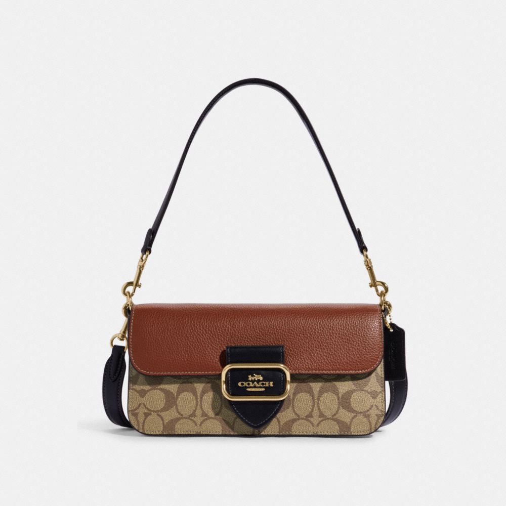 Morgan Shoulder Bag In Colorblock Signature Canvas - CE560 - Gold/Khaki Multi