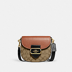 COACH CE565 Morgan Saddle Bag In Colorblock Signature Canvas GOLD/KHAKI MULTI