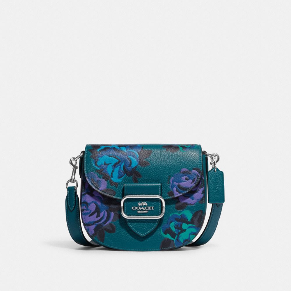 Morgan Saddle Bag With Jumbo Floral Print - CE575 - SV/Deep Turquoise Multi