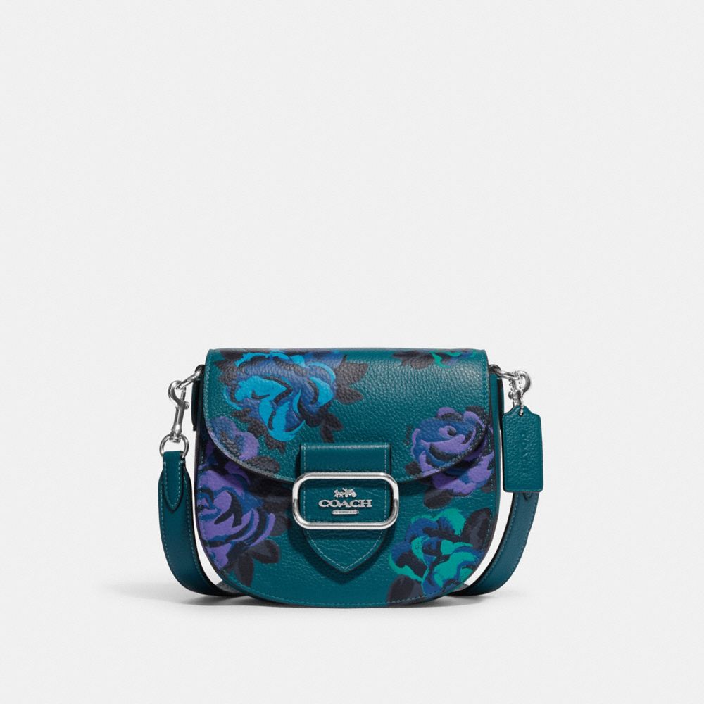 COACH CE575 Morgan Saddle Bag With Jumbo Floral Print SV/DEEP TURQUOISE MULTI