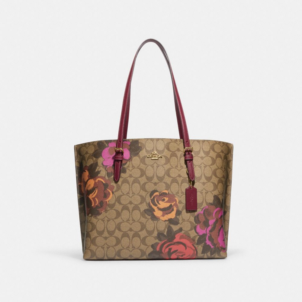 Mollie Tote In Signature Canvas With Jumbo Floral Print - CE576 - Gold/Khaki Multi