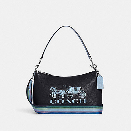 COACH CE585 Clara Shoulder Bag With Horse And Carriage Silver/Midnight-Navy-Multi