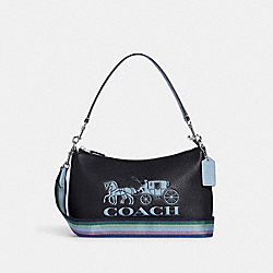 COACH CE585 Clara Shoulder Bag With Horse And Carriage SILVER/MIDNIGHT NAVY MULTI