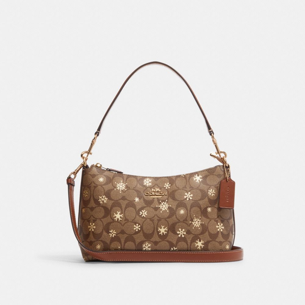 Clara Shoulder Bag In Signature Canvas With Snowflake Print - CE586 - Im/Khaki/Gold Multi