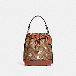 COACH CE587 Dempsey Drawstring Bucket Bag 15 In Signature Canvas With Snowflake Print IM/KHAKI/GOLD MULTI