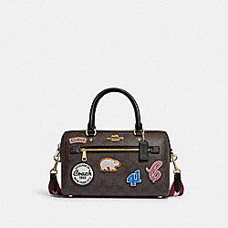COACH CE592 Rowan Satchel In Signature Canvas With Ski Patches GOLD/BROWN BLACK MULTI