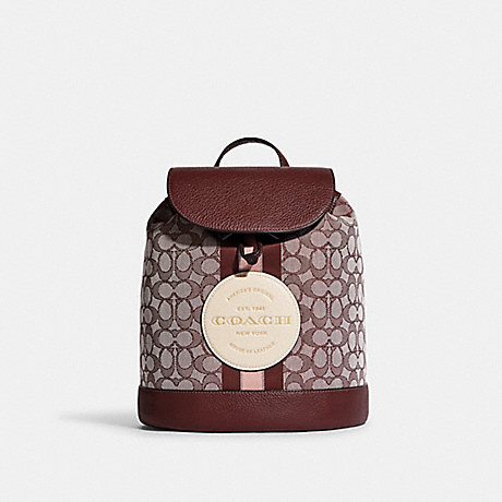 COACH CE601 Dempsey Drawstring Backpack In Signature Jacquard With Coach Patch And Stripe Gold/Wine-Multi