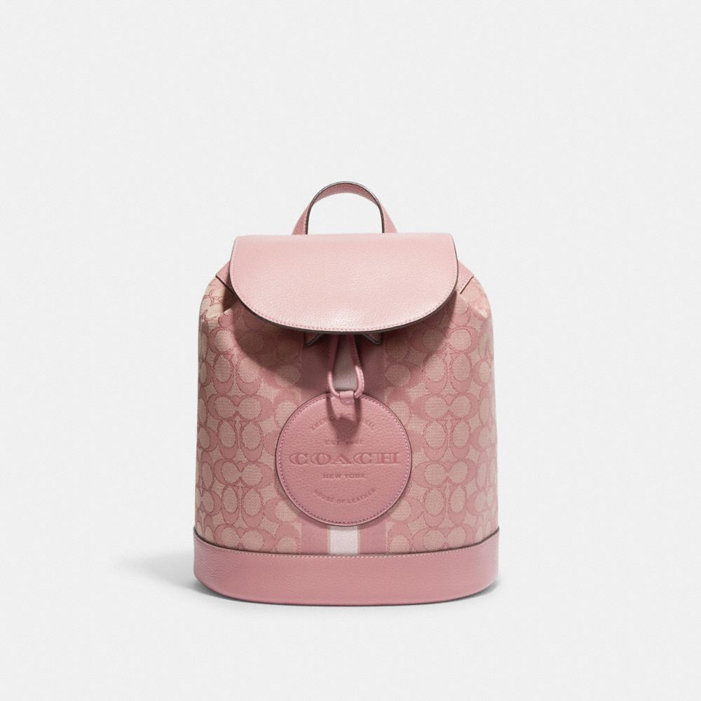 COACH CE601 Dempsey Drawstring Backpack In Signature Jacquard With Stripe And Coach Patch GOLD/TRUE PINK MULTI