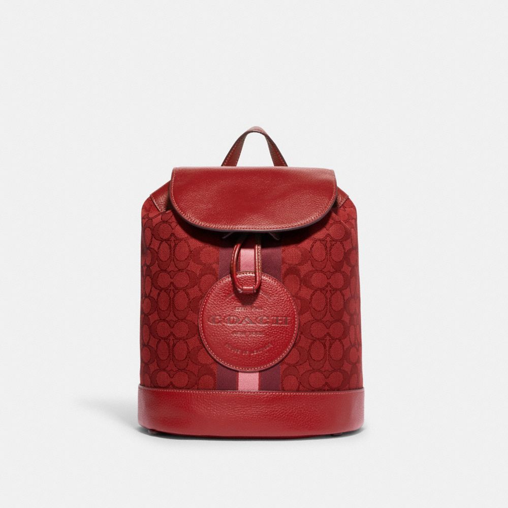 Dempsey Drawstring Backpack In Signature Jacquard With Coach Patch And Stripe - CE601 - Gold/Red Apple Multi