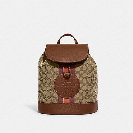 COACH CE601 Dempsey Drawstring Backpack In Signature Jacquard With Stripe And Coach Patch Im/Khaki/Saddle-Multi