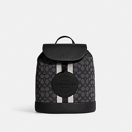 COACH CE601 Dempsey Drawstring Backpack In Signature Jacquard With Coach Patch And Stripe Silver/Black-Smoke-Black-Multi