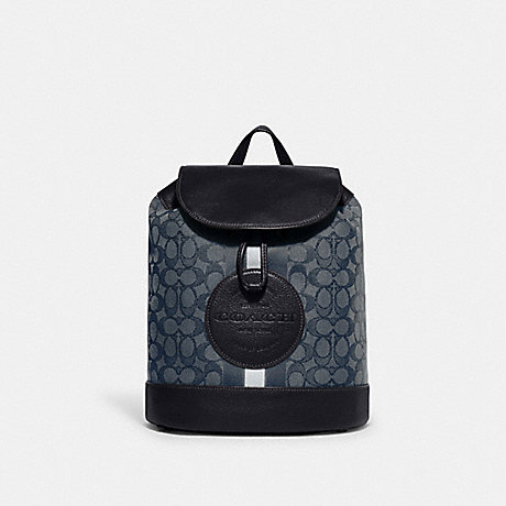 COACH CE601 Dempsey Drawstring Backpack In Signature Jacquard With Stripe And Coach Patch Silver/Denim/Midnight-Navy-Multi