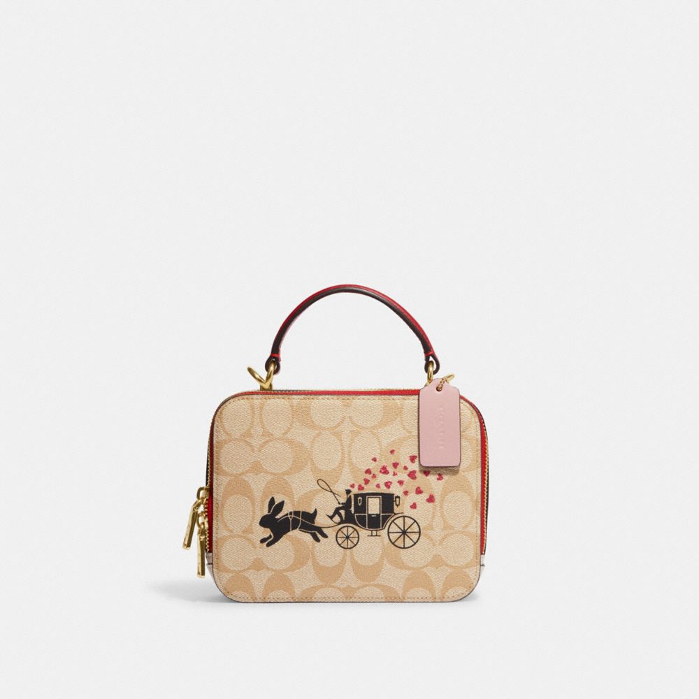 Lunar New Year Box Crossbody In Signature Canvas With Rabbit And Carriage - CE609 - Gold/Light Khaki Multi