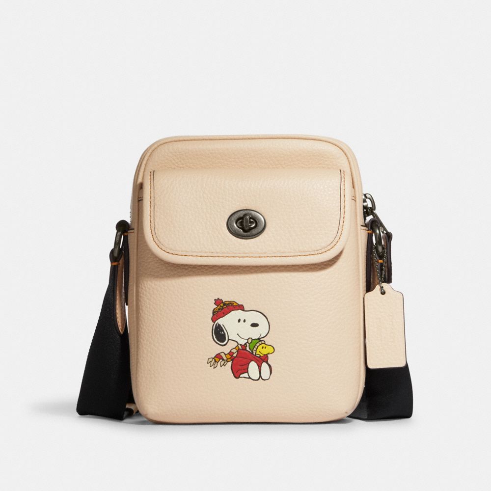 COACH CE613 Coach X Peanuts Heritage Crossbody With Snoopy Motif Gunmetal/Ivory Multi