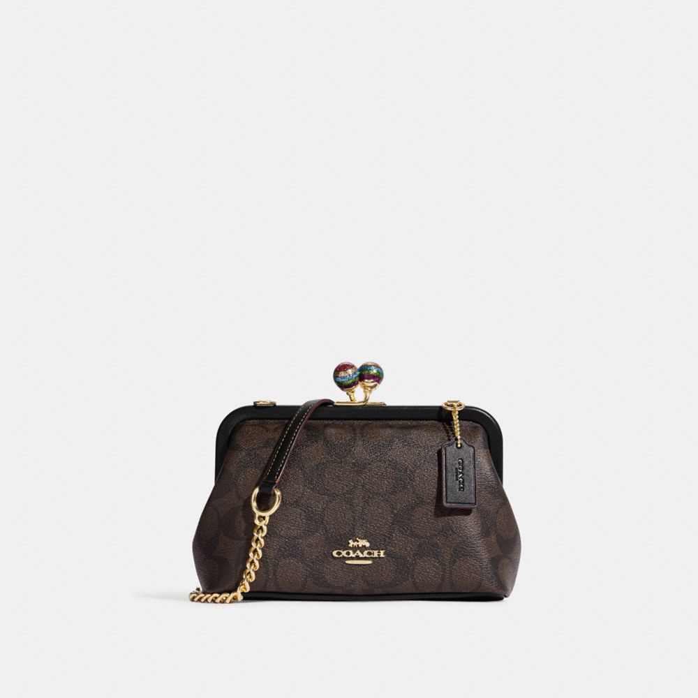 COACH CE617 Nora Kisslock Crossbody In Signature Canvas With Glitter GOLD/BROWN BLACK MULTI