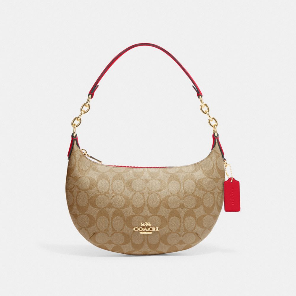 COACH CE620 Payton Hobo In Signature Canvas IM/KHAKI/ELECTRIC RED