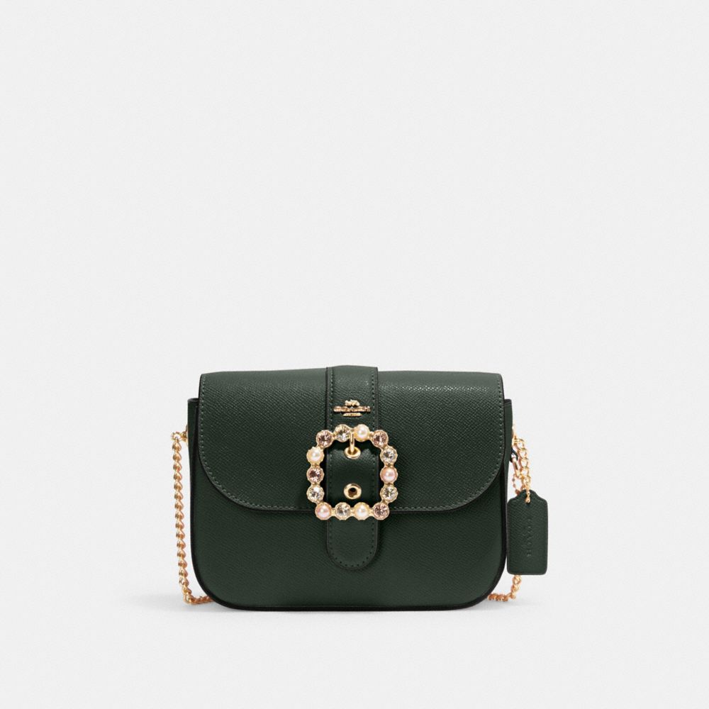 Gemma Crossbody With Jeweled Buckle - CE622 - Black Antique Nickel/Amazon Green Multi