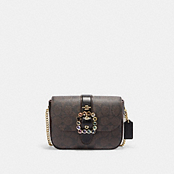 Gemma Crossbody In Signature Canvas With Jeweled Buckle - CE623 - Gold/Brown Black Multi