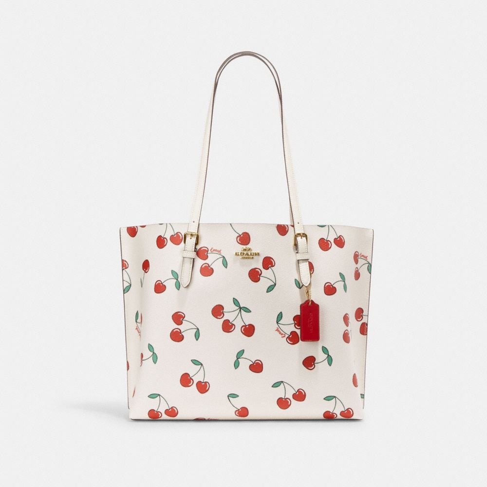 Mollie Tote With Heart Cherry Print - CE627 - Gold/Chalk Multi
