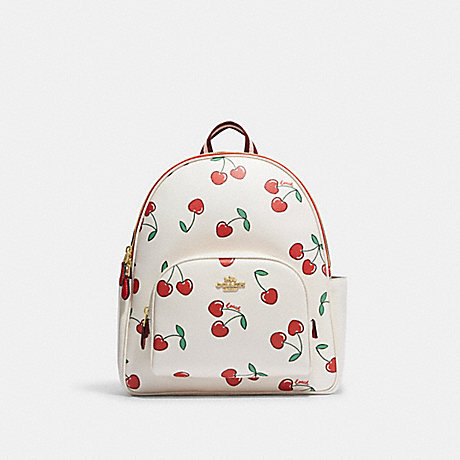 COACH CE628 Court Backpack With Heart Cherry Print Gold/Chalk Multi