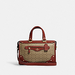 Millie Satchel In Colorblock Signature Canvas - CE637 - Gold/Khaki/Terracotta