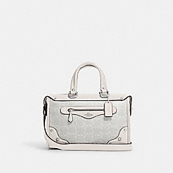 Millie Satchel In Colorblock Signature Canvas - CE637 - Silver/Chalk/Glacier White