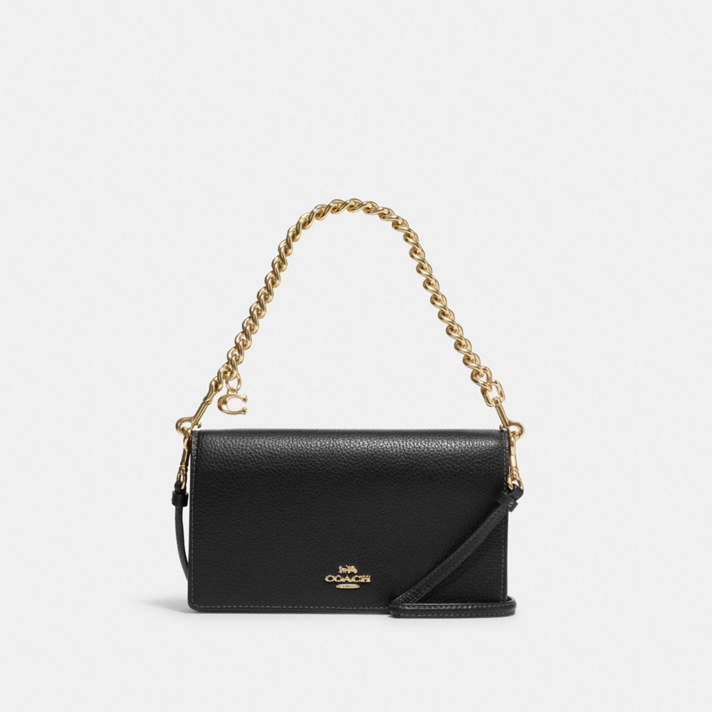 COACH CE641 Anna Foldover Clutch Crossbody With Chunky Chain GOLD/BLACK