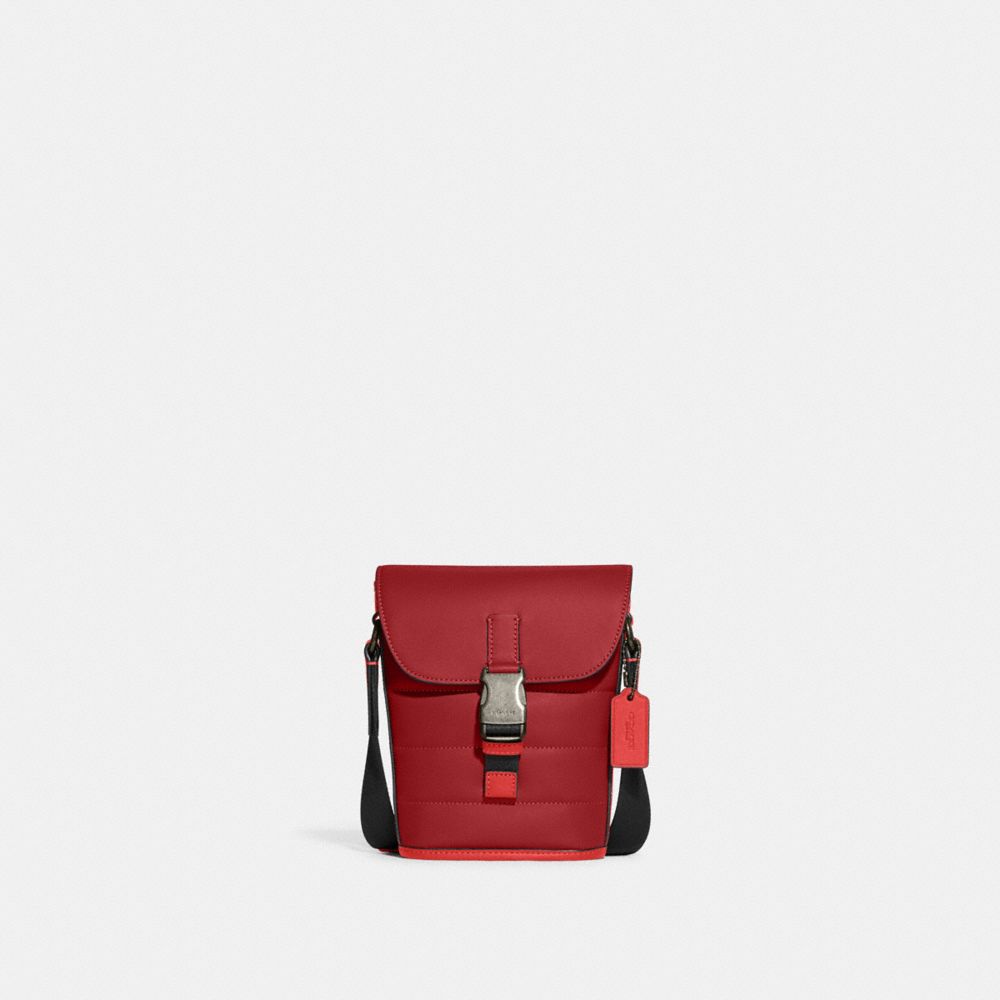 Track Small Flap Crossbody With Quilting - CE651 - Gunmetal/1941 Red