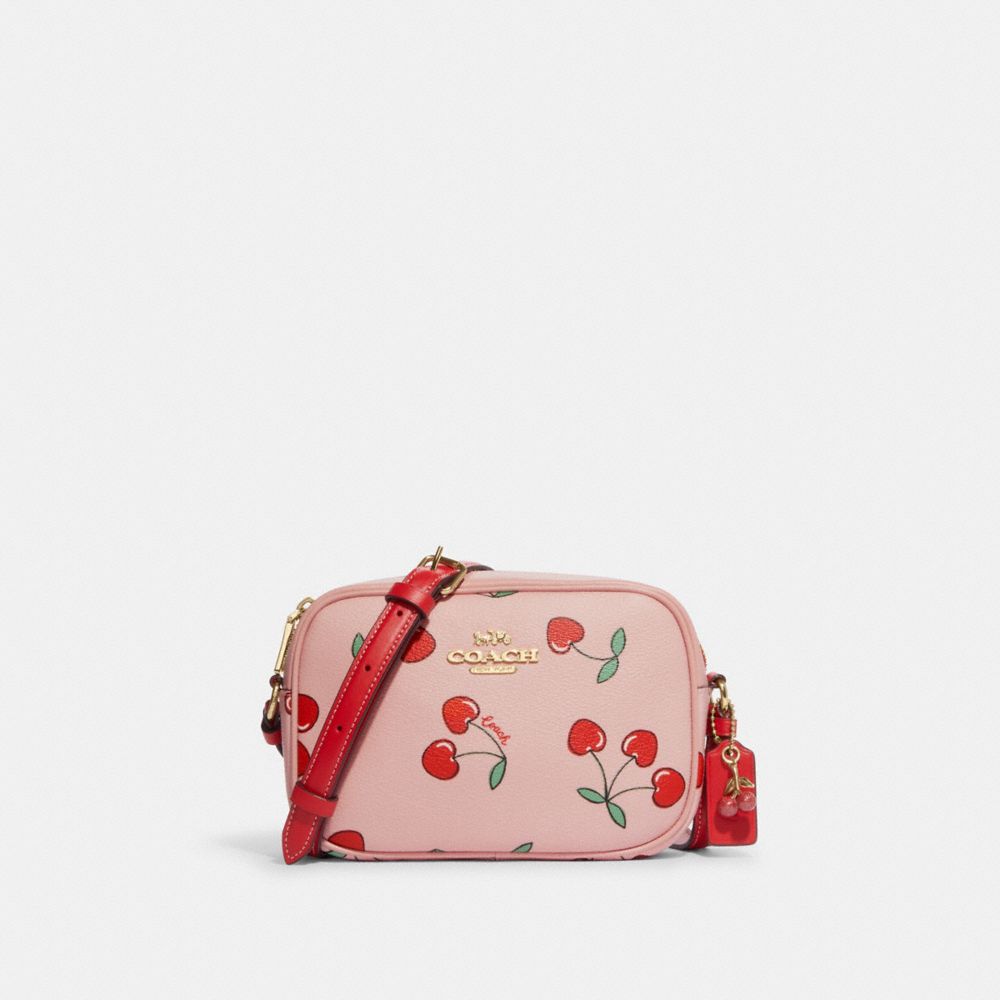 COACH CE655 Mini Jamie Camera Bag With Heart Cherry Print Gold/Powder Pink Multi