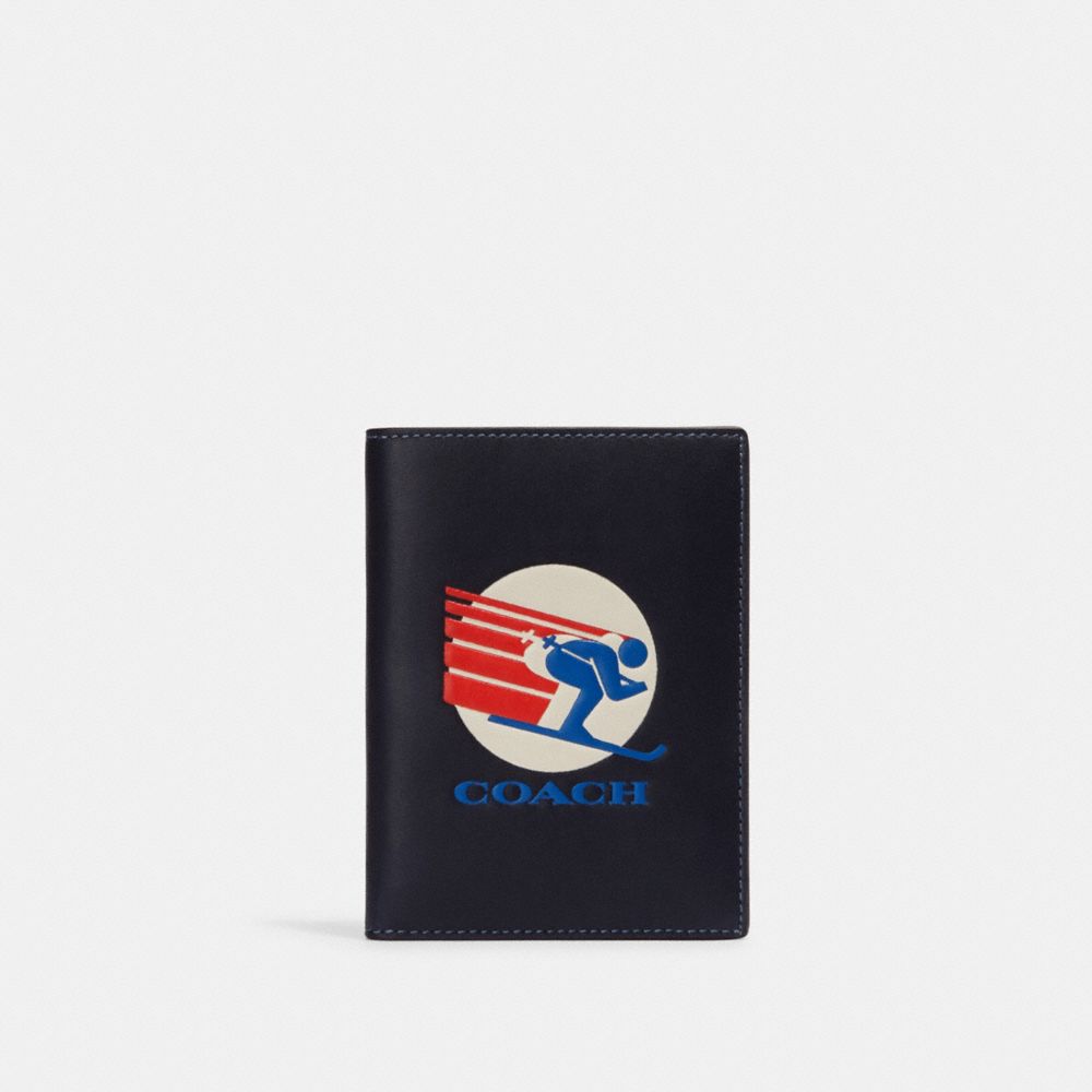 COACH CE660 Passport Case With Ski Speed Graphic Gunmetal/Midnight Multi