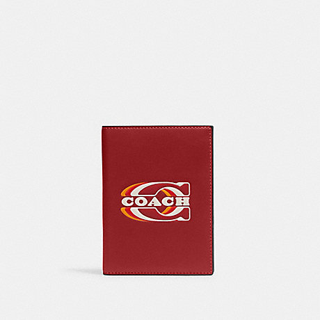 COACH CE662 Passport Case With Coach Stamp Black Antique Nickel/1941 Red Multi