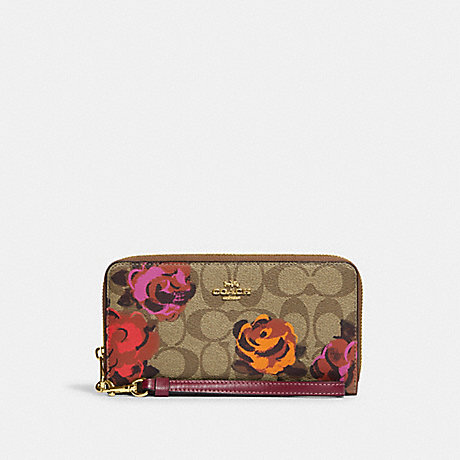 COACH CE668 Long Zip Around Wallet In Signature Canvas With Jumbo Floral Print Gold/Khaki Multi