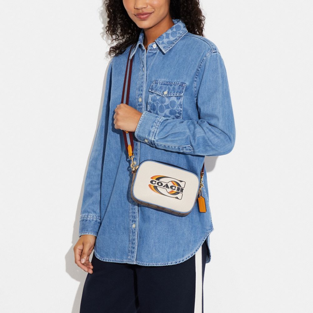 MINI JAMIE CAMERA BAG IN COLORBLOCK SIGNATURE CANVAS WITH COACH STAMP