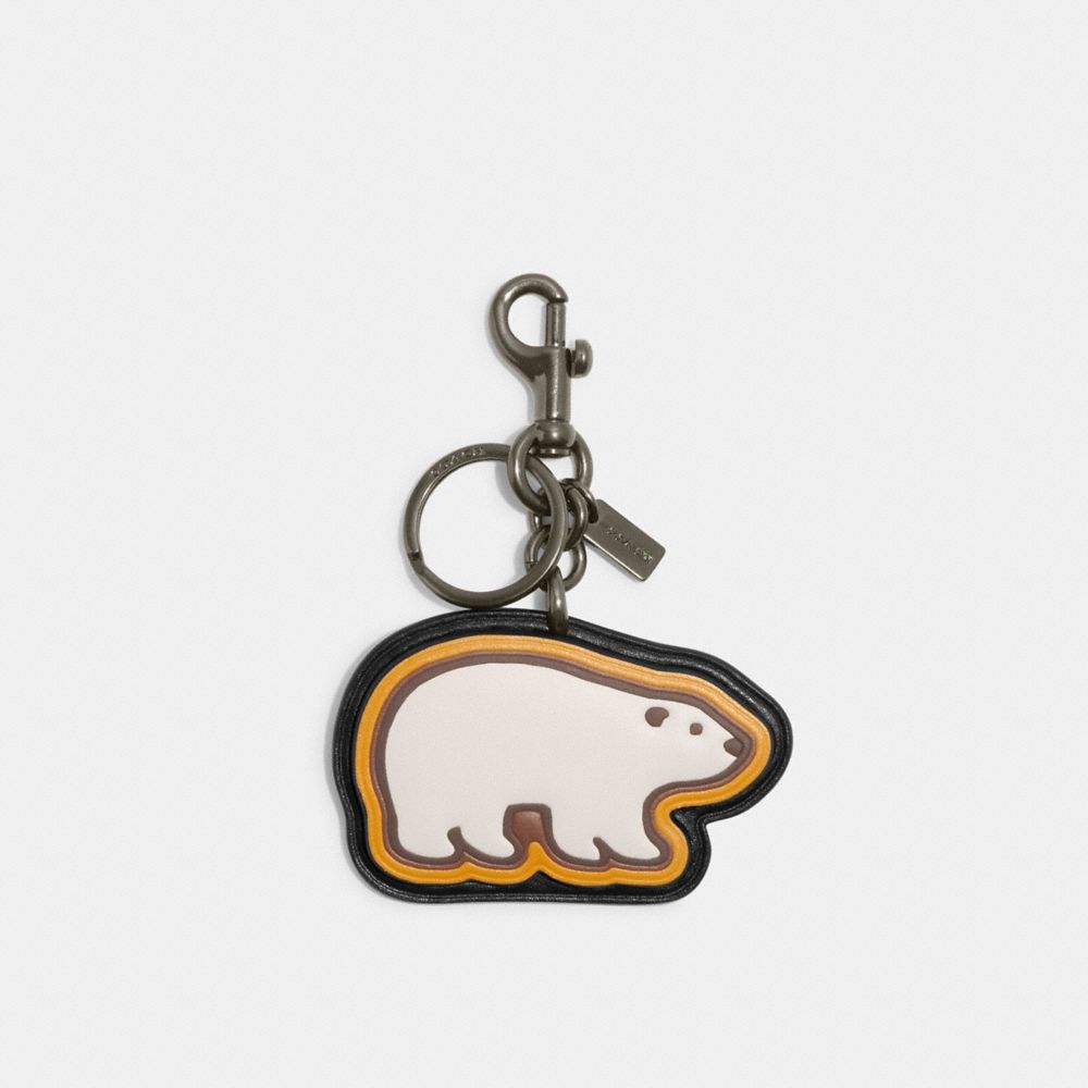 Key Fob In Signature Canvas With Polar Bear Motif - CE679 - Gunmetal/Chalk Multi