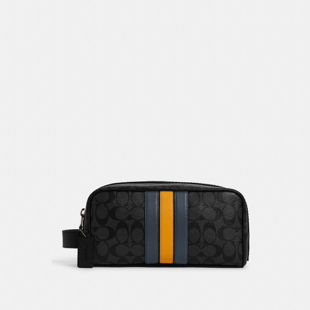 COACH CE695 Large Travel Kit In Signature Canvas With Varsity Stripe Gunmetal/Charcoal/Denim Multi