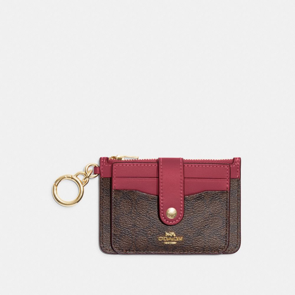 COACH CE697 Attachment Card Case In Colorblock Signature Canvas Im/Brown/Pink