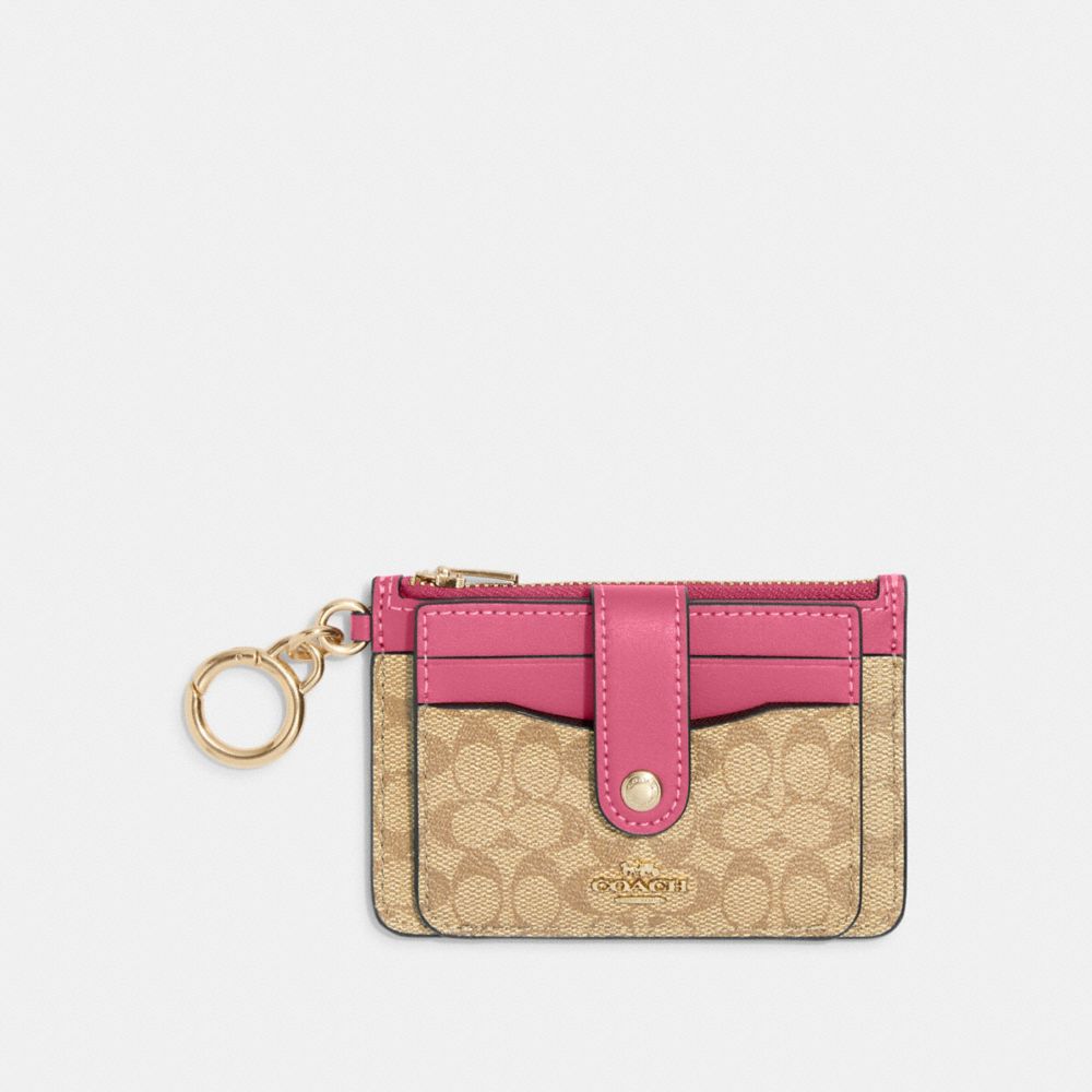 COACH CE697 Attachment Card Case In Colorblock Signature Canvas IM/LIGHT KHAKI/PETUNIA