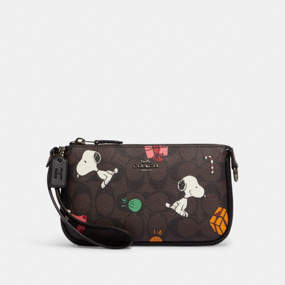 COACH CE707 Coach X Peanuts Nolita 19 In Signature Canvas With Snoopy Presents Print Gunmetal/Brown Black Multi