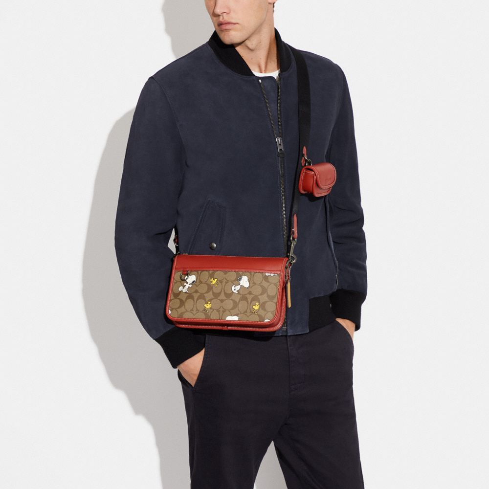 COACH X PEANUTS HERITAGE CONVERTIBLE CROSSBODY IN SIGNATURE CANVAS WITH SNOOPY WOODSTOCK PRINT