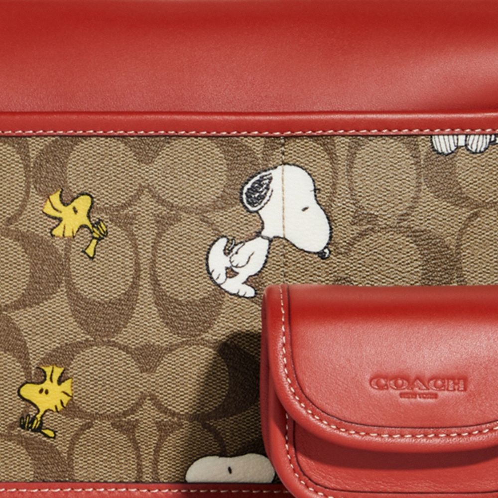 COACH X PEANUTS HERITAGE CONVERTIBLE CROSSBODY IN SIGNATURE CANVAS WITH SNOOPY WOODSTOCK PRINT