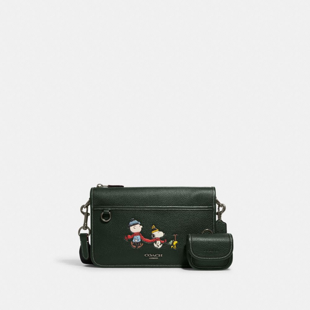 COACH CE710 Coach X Peanuts Heritage Convertible Crossbody With Snoopy Motif QB/AMAZON GREEN MULTI